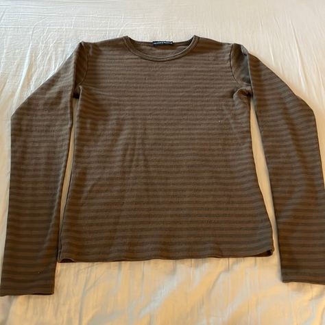 Brandy Melville Brown Striped Long Sleeve Top Brandy Melville Top, Long Sleeve Striped Top, Brandy Melville Tops, Dream Clothes, Striped Long Sleeve, Brandy Melville, Long Sleeve Top, Brandy, Long Sleeve Tops