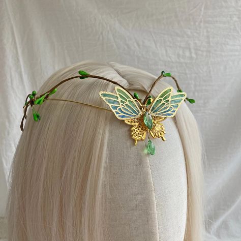 Handmade Enchanted Forest Of Leaves Moon Woodland Tiara Elf Tiara Elven Headpiece Fairy Crown Forest Elvish Tiara With Branches - Headwear - AliExpress Cloth Butterfly, Elven Headpiece, Woodland Tiara, Elf Tiara, Fairy Crown, Bride Crown, Fairy Forest, Forest Fairy, Grass Green