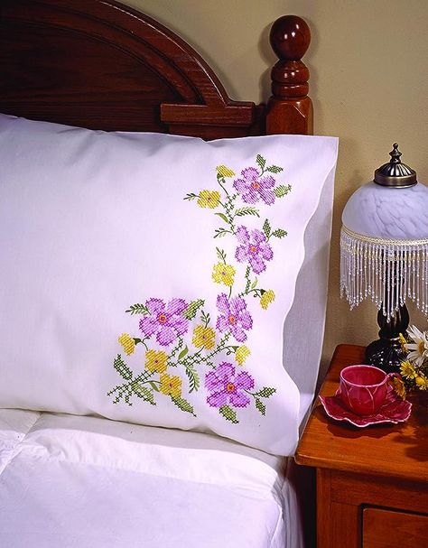 Amazon.com: Tobin Stamped Pillowcase Pair for Embroidery, 20 by 30-Inch, Fragrant Floral : Home & Kitchen Matching Dressers, Stamped Embroidery Kit, Yellow Cottage, Embroidery Store, Painted Rocks Kids, Cross Stitch Bird, Handwork Embroidery Design, Joanns Fabric And Crafts, Cross Stitch Flowers