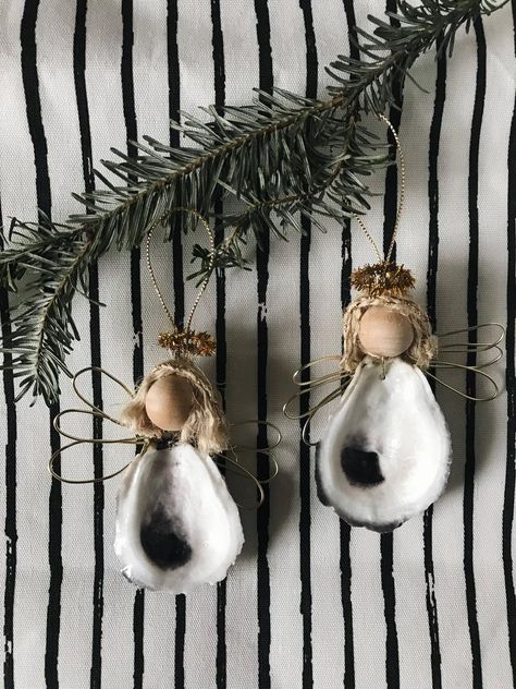 Oyster Shell Angel Ornament Minimalist Decoration for | Etsy How To Make Oyster Shell Angel Ornaments, Oyster Angel Ornament, Oyster Shell Angels Diy, Oyster Shell Angels, Oyster Angel, Shell Angels, Angel Ornaments Diy, Beach Projects, Seashell Art Diy