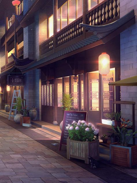 Anime Backgrounds Cafe, Street Art Letters, Wattpad Background, China Architecture, Art Letters, Anime Places, Episode Backgrounds, Scenery Background, Real Anime