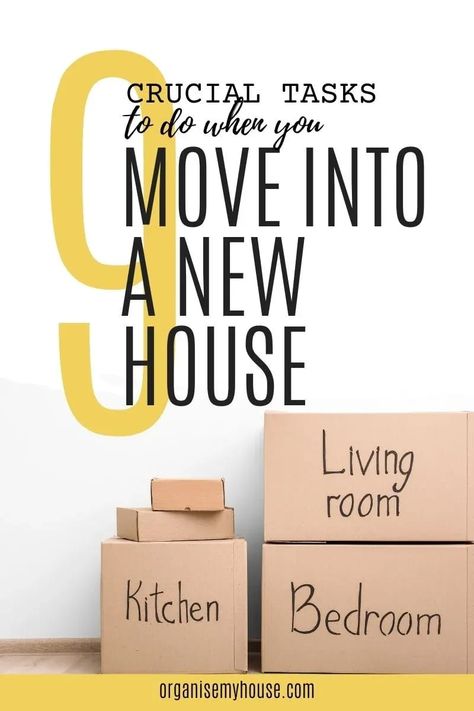 The moving process doesn't end when you get the keys to your new home. Far from it in fact!. Here's a list of everything you should do immediately when you move into a new house so you can feel at home as quickly as possible. Moving House Checklist, Moving List, Moving Into New Home, Moving House Card, Moving Out Of Home, Moving House Tips, House Checklist, New Home Checklist, New House Living Room