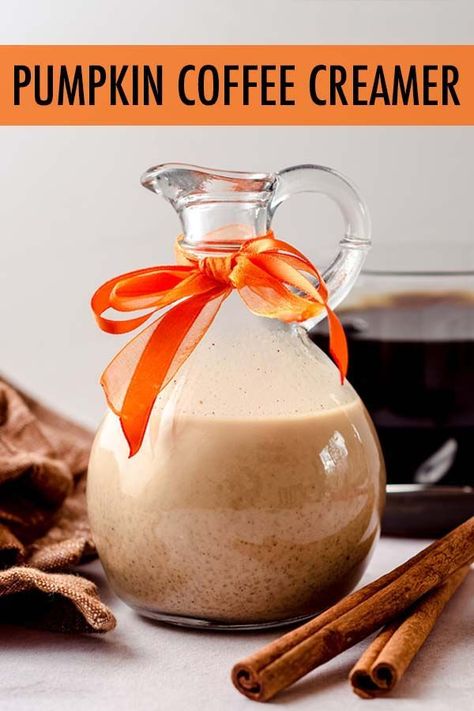 You only need 4 ingredients to make your own pumpkin spice coffee creamer. In just 5 minutes you can be enjoying an all-natural, chemical-free pumpkin flavored cup of coffee! This recipe can easily be made with non-dairy milk for a dairy free pumpkin spice coffee creamer you'll love. | pumpkin spice coffee creamer recipe dairy free | homemade pumpkin spice coffee creamer recipe | recipe for pumpkin spice coffee creamer | pumpkin spice coffee creamer recipe almond milk Lactose Free Coffee Creamer, Pumpkin Spice Coffee Creamer Recipe, Pumpkin Creamer, Homemade Pumpkin Spice Coffee Creamer, Homemade Pumpkin Spice Creamer, Pumpkin Coffee Creamer, Peppermint Mocha Creamer, Pumpkin Spice Coffee Creamer, Almond Milk Creamer