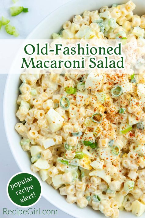 Old Fashioned Macaroni Salad recipe from RecipeGirl.com #old #fashioned #oldfashioned #classic #macaroni #salad #recipe #recipegirl Ring Macaroni Salad, Macaroni Salad Recipe With Egg, Macaroni Salad With Ranch Dressing, Classic Macaroni Salad With Egg, Traditional Macaroni Salad Recipe, Jamaican Macaroni Salad, Traditional Macaroni Salad, Easy Mac Salad, Dressing For Macaroni Salad