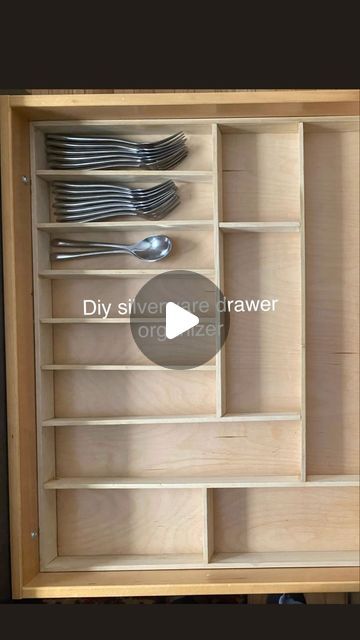 Caitlin | DIY & Woodworking on Instagram: "✨Custom DIY kitchen drawer silverware dividers ✨Made from 1/4” x 2” poplar boards right from home depot. These are cut to size and just inserted into the drawer to fit exactly what you need. Easy, just need wood glue! I also made these for our junk drawer and bathroom drawer organization! Think you would you try this?   #diytips #kitchencabinets #organization #drawerorganization #woodworking #custommade #tipsandtricks #diy" Draw Dividers Diy, Diy Dish Organizer, Diy Utensil Drawer Organizer, Kitchen Drawer Ideas, Kitchen Drawer Organization Ideas, Organize Kitchen Drawers, Cabinet Organization Diy, Wooden Drawer Organizer, Cutlery Drawer Organization