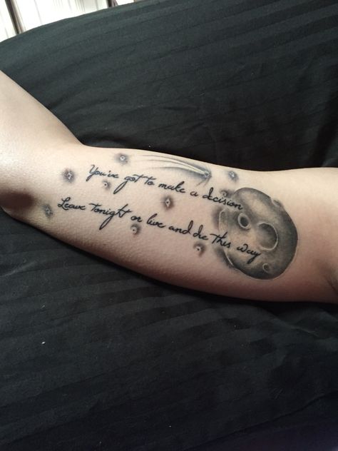 My inner bicep piece. Lyrics to Fast Car by Tracy Chapman. For my Star Guide, R.I.P. My Grandpa Sal. Fast Car Tracy Chapman Tattoo, Fast Car Tattoo Tracy Chapman, Tracy Chapman Fast Car, 10 Tattoo, Think Tattoo, Tracy Chapman, Lyrics Tattoo, Lyric Tattoos, Car Tattoos