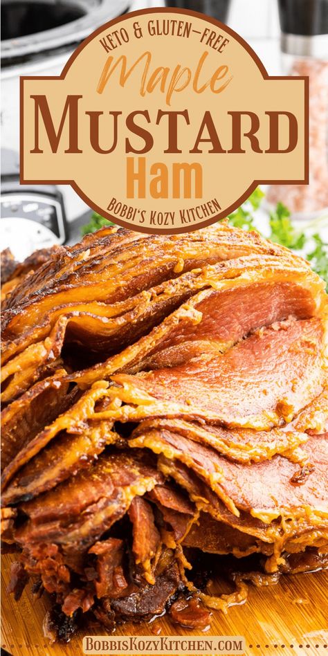 Prepare for a culinary delight with my sugar-free and keto Slow Cooker Maple Mustard Ham. This quick and easy recipe is perfect for both holiday spreads and family dinners. The ham is guaranteed to come out juicy and tender, leaving your guests craving for more. Maple Ham Recipes, Thanksgiving Ham Recipes, Maple Ham, Ham Recipes Crockpot, Slow Cooker Ham Recipes, Thanksgiving Crockpot Recipes, Keto Slow Cooker, Slow Cooker Ham, Crockpot Ham