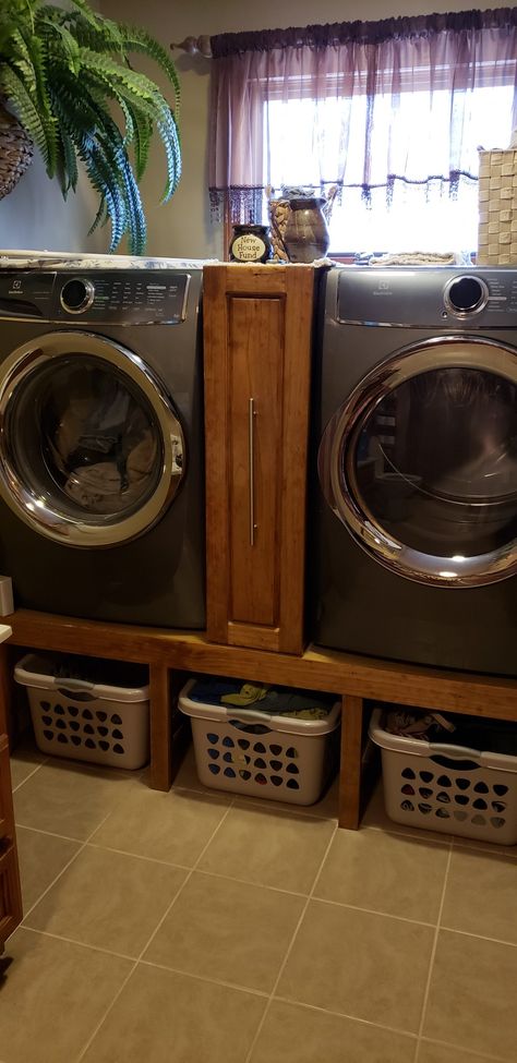 Washer And Dryer Stand, Laundry Room Pedestal, Pull Out Storage, Healthy Breakfast Bowl, Laundry Room Update, Georgia House, Pantry Laundry, Garage Laundry, Laundry Pedestal