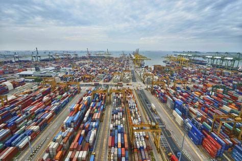 The Singapore Port over looking the sea. Port Of Singapore, Rotterdam Port, Port Klang, Kobe City, Sea Port, Service Business, Port Authority, Tianjin, Transportation Services