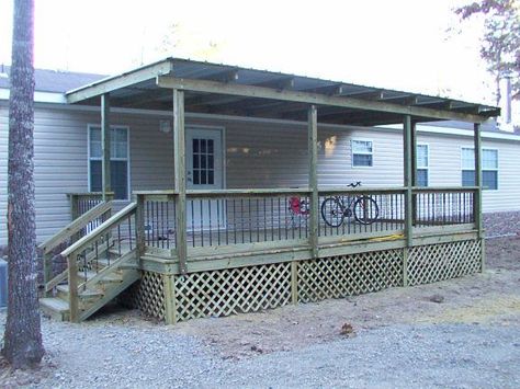 Mobile Home Porches, Manufactured Home Porch, Mobile Home Front Porch, Single Wide Remodel, Gable Roof Design, Veranda Design, Wilderness Cabins, Manufactured Home Remodel, Covered Porches