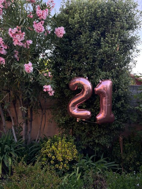 Birthday Decorations In Garden, 21 Balloons Aesthetic, Pink And Green Bday Party, First Birthday Aesthetic, Green And Pink Birthday, 21 Birthday Aesthetic, 22 Birthday Decorations, 21 Balloons, Birthday Celebration Decorations