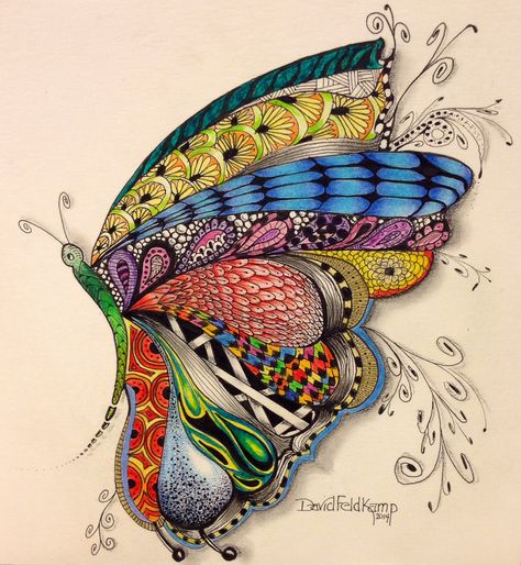 David Feldkamp Modele Zentangle, Zentangle Animals, Art Papillon, Arte Doodle, Tangle Art, Doodles Zentangles, Zen Art, Zentangle Patterns, Zentangle Art