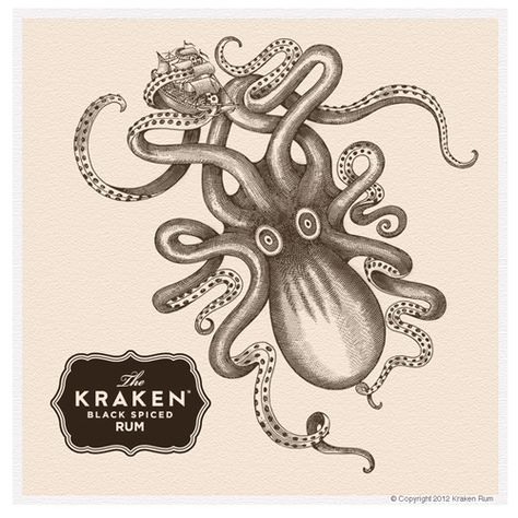 Kraken Tattoo, Kraken Rum, Kraken Art, Steven Noble, Woodcut Illustration, Vintage Octopus, The Kraken, Octopus Tattoo, Engraving Illustration