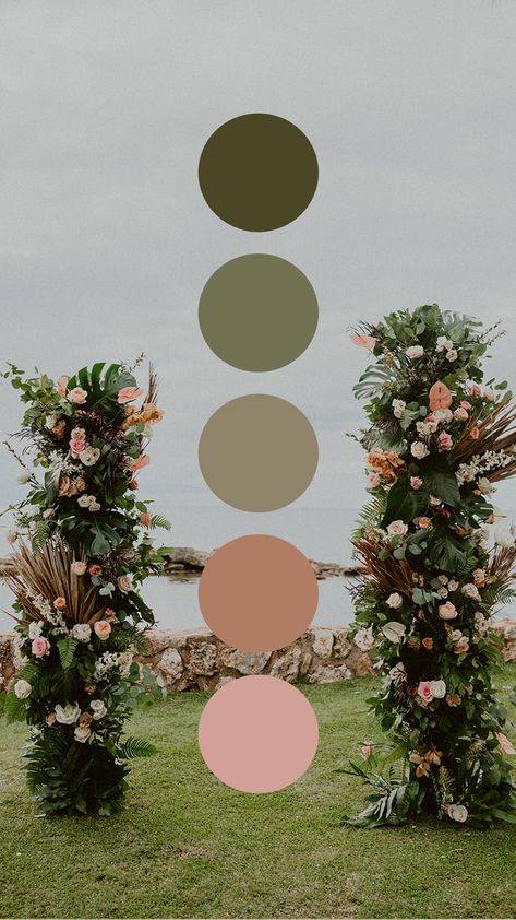 Summer Spring Wedding Colors, Boho Party Color Palette, Green Wedding Ideas Color Schemes, Blush Olive Wedding, Olive Color Palette Wedding, Olive Wedding Color Palette, Sage Green And Rusty Pink Wedding, Spring And Summer Wedding Colors, Earthy Wedding Colors Colour Palettes