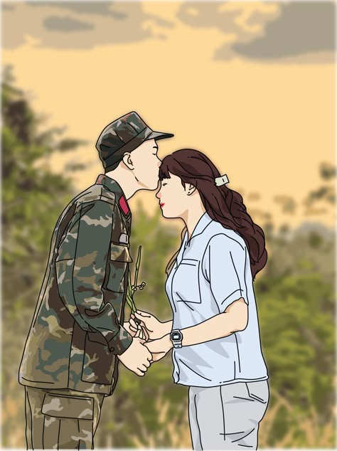 Nurse And Army Couple, Army Couple Drawing, Indian Army Love Couple, Army Men Drawing, Couple Doctor Wallpaper, Army Man Drawing, Army And Doctor Couple, Doctor Couple, Kdrama Fan Art Wallpaper