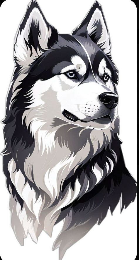 Husky Dogs Drawing, Husky Tattoo, Wolf Vector, Husky Drawing, Animal Stencil Art, Husky Logo, Disney Drawings Sketches, Animal Stencil, Cartoon Unicorn