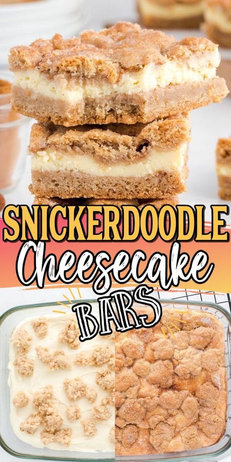 Desserts For Farmers Market, Leftover Cheesecake Batter, Desserts That Dont Need Refrigerated, Little Debbie Cheesecake, Princess Pinky Girl Recipes, Snickerdoodle Cheesecake Bars, No Bake Cheesecake Bars, Snickerdoodle Desserts, Snickerdoodle Cheesecake