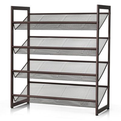 Keep your shoes organized and off the floor with our 4-tier shoe storage rack! The nicest thing about this shore storage organizer is that shelves can be installed angled or flat or, even better, a mixture of both, not to mention it is easy to assemble and adjust. Mesh shelves are great for airflow and friendly to high heels and stilettos. Containing 4 layers and yet still compact enough to fit into your closet and other narrowed areas, this shoe storage shelf can accommodate at least 16 pairs o Mesh Shelves, Compact Shoe Storage, 4 Tier Shoe Rack, Shoe Storage Unit, Metal Shoe Rack, Shoe Rack Entryway, Shoe Storage Rack, Shoe Storage Shelf, Regal Design