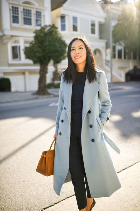 Baby Blue Blue Coat Outfit, Princesa Anne, Professional Work Outfit, Blue Coat, Blue Coats, Coat Outfits, Work Wardrobe, Professional Outfits, Work Attire