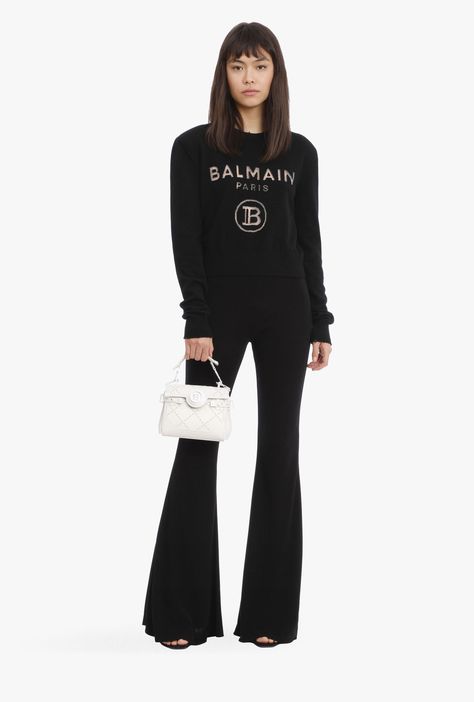 Balmain Outfits Women, Balmain Sweatshirt Outfit, Luxury Black Fitted Sweater, Balmain Knitwear, Sweater Women Outfit, Balmain Tops Women, Balmain Cardigan, Balmain Sweater, Black Cashmere Sweater