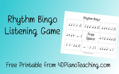 Rhythm Bingo - Free printable game for group piano from 4DPianoTeaching.com Game For Group, Listening Games, Rhythm Activities, Teaching Piano, Piano Classes, Free Printable Games, Printable Game, Piano Teaching, Piano Teacher