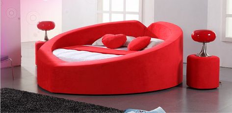 20 Super Fab Heart-Shaped Bed Designs Worth Falling in Love With Heart Shaped Bed, Bed Design Ideas, Cool Couches, Bed Price, Satin Bedding, Round Beds, Romantic Bedroom, Red Curtains, Red Decor