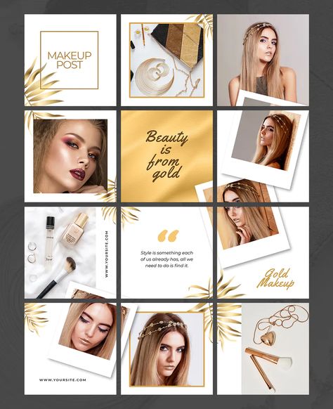 Gold Beauty Instagram Puzzle Template Calligraphy Practice Sheets Free, Puzzle Theme, Skincare Template, Instagram Grid Design, Instagram Puzzle Template, Instagram Skincare, Instagram Feed Layout, Puzzle Template, Instagram Planner