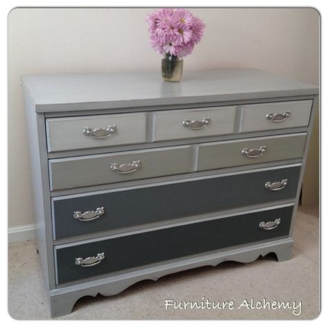 Annie Sloan Chalk Painted Grey Ombre Dresser by Furniture Alchemy Baby Room Grey, Grey Painted Furniture, Annie Sloan Painted Furniture, Grey Furniture, Grey Ombre, Furniture Rehab, Painted Dresser, Chalk Paint Furniture, Refurbished Furniture