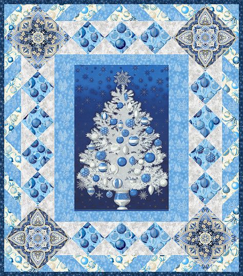 Snow Covered Christmas Trees, Panel Quilt Patterns, Christmas Tree Quilt, Frosted Tree, Quiet Beauty, Crafts Sewing Projects, Silver Christmas Tree, Winter Morning, Tree Quilt