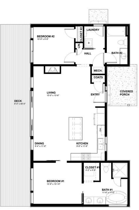 1 Bedroom Apartment Floor Plan, Apartment Floor Plans Luxury, U Shaped Houses, 2 Bedroom Floor Plans, Small Cottage House Plans, Two Bedroom House, 2 Bedroom House Plans, Apartment Floor Plan, Small House Floor Plans