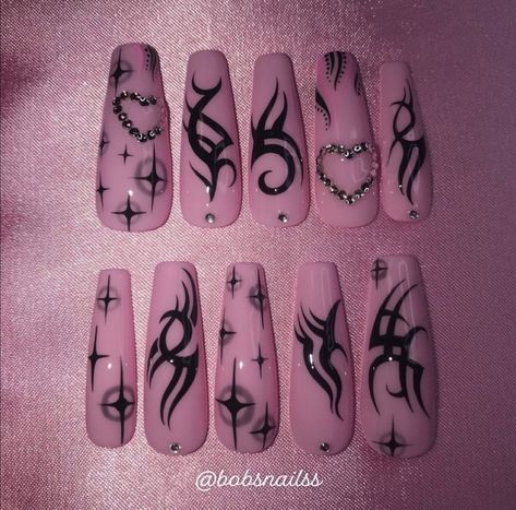 Pink Tip Nails, S Nails, Gothic Nails, Anime Nails, Goth Nails, Nails Aesthetic, Grunge Nails, Vibrant Nails, Gel Top Coat