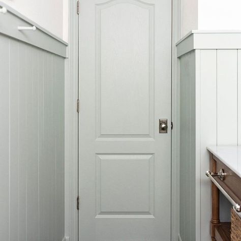 The Identite Collective English Cottage Bathroom, Tall Shower Curtains, Modern English Cottage, Greige Walls, Guest Bathroom Design, Guest Bathroom Renovation, Painting Shiplap, Cottage Bath, Shower Plumbing