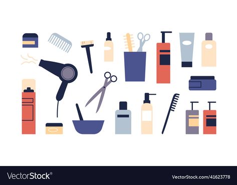 Hair Clipart, Hair Care Tools, Cosmetic Bottles, Flat Vector, Art Trends, Vector Illustrations, Bottles And Jars, Free Hair, Cosmetology