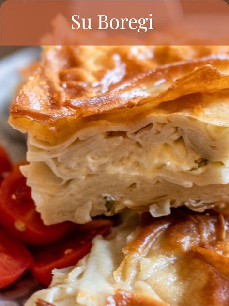 Turkish pastry made with layers of handmade yufka sheets and cheese filling. Cheese Borek Recipe, Borek Recipe, Make Ahead Brunch Recipes, Cheap Breakfast, Sweet Savory Recipes, Creative Breakfast, Serbian Recipes, Kebab Recipes, Breakfast Pastries