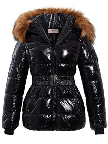 SS7 Womens Wet Look Puffer Coat with Faux Fur Black Womens Puffer Coat, Fur Puffer Jacket, Winter Coat Short, Women's Puffer Coats, Faux Fur Hooded Jacket, Off Duty Outfits, Belted Coat, Wet Look, Fur Hood