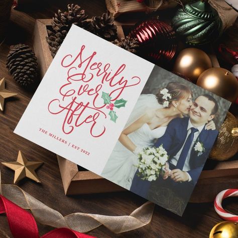 Christmas Wedding Announcements, Watercolor Holly, Wedding Announcements Photos, Nyc Wedding Photos, Ever After Wedding, Marriage Announcement, Elopement Announcement, Business Holiday Cards, Christmas Pregnancy Announcement