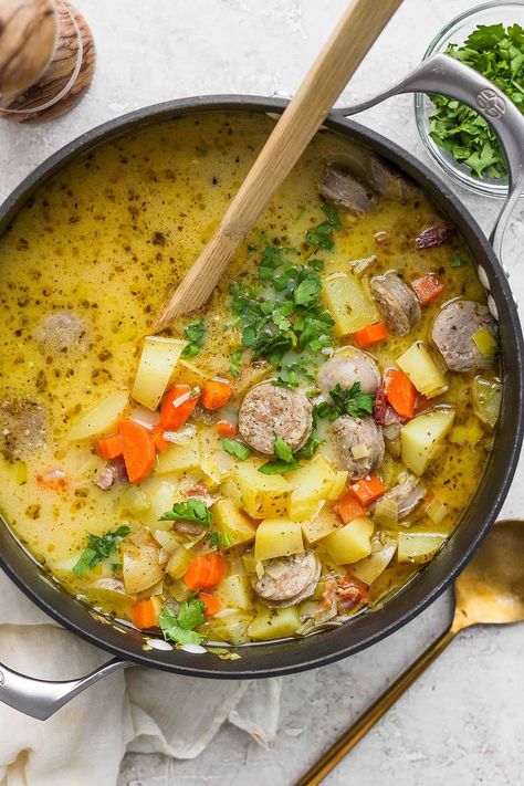 German Sausage And Potato Soup, Bacon And Potato Soup, Sausage And Potato Soup, German Potato Soup, Sausage And Bacon, Sausage Potato Soup, German Sausage, German Potato, German Potatoes