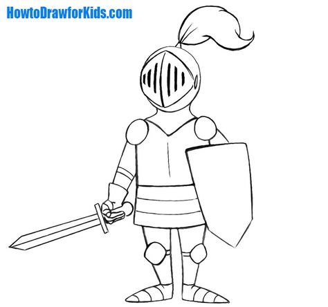 How to Draw a Knight for Kids Knight Armor Drawing, Medieval Characters, Cartoon Knight, Drawings For Beginners, Helmet Drawing, Very Easy Drawing, Knight Drawing, Armor Drawing, Easy Drawings For Beginners