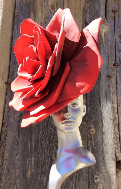 Diy Rose Costume, Rose Costume Flower, Rose Fascinator, Rose Headpiece, Rose Costume, Foam Wigs, Flower Costume, Derby Outfits, Rose Hat