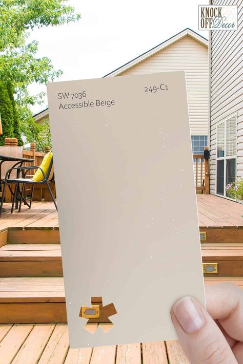 SW-single-accessible-beige-chip Sw Accessible Beige Exterior, Sherwin Williams Accessible Beige Exterior, Accessible Beige Exterior House Color, Accessible Beige Exterior, Beige Exterior House Colors, Beige House Exterior, Sherwin Williams Exterior Paint Colors, Outdoor House Paint, Exterior Color Palette