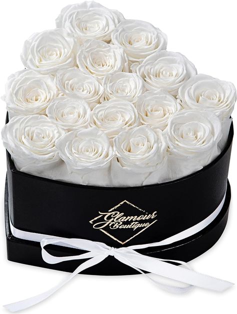 GLAMOUR BOUTIQUE 16-Piece Forever Flowers Heart Shape Box - Preserved Roses, Immortal Roses That Last A Year - Eternal Rose Preserved Flowers for Delivery Prime Mothers Day & Valentines Day - White Flowers For Delivery, Flowers For Valentines Day, A Bouquet Of Roses, 12 Roses, Rose Delivery, Flowers Heart, Eternal Rose, Forever Gifts, Bouquet Of Roses