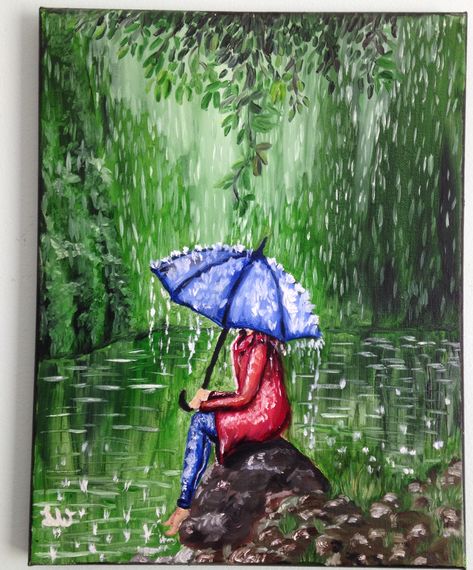 Rainy Season Drawing Watercolour, Lkg Activities, Rainy Season Drawing, 2024 Drawing, Easy Scenery Drawing, Charcoal Artwork, Father Art, Ganesh Art Paintings, Scenery Drawing