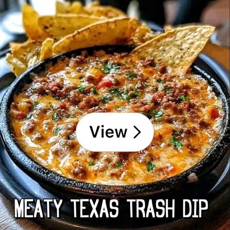 Meaty Texas Trash Dip Pioneer Woman, Meaty Texas Trash Dip, Texas Trash Dip Recipe, Trash Dip Recipe, Texas Trash Dip, Texas Trash, Cheese Sliders, Appetizers Easy Finger Food, Best Appetizer Recipes