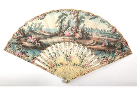 A Mid-18th Century Ivory Fan, the monture carved, pierced, gilded and painted, the guards with an 1730s Fashion, 18th Century French Fashion, 18th Century Womens Fashion, Dutch Costume, 18th Century Women, Game Of Love, Antique Fans, Museum Of Fine Arts Boston, Fancy Hands