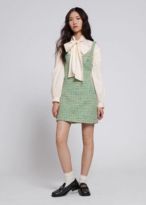 Tweed A-Line Mini Dress - Green - & Other Stories BE Tweed Outfit Women, Tweed Fashion, Dress Mint Green, Tweed Mini Dress, Dress Mint, Miniskirt Outfits, Green Mini Dress, Dress Crafts, Tweed Dress