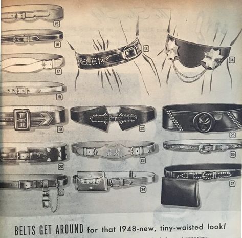 Belts Drawing, 1940s Gloves, 1940s Crafts, 1940s Accessories, Vintage Fashion 1940s, Belt Drawing, Drawing Street, Goth Cowboy, 1940s Women