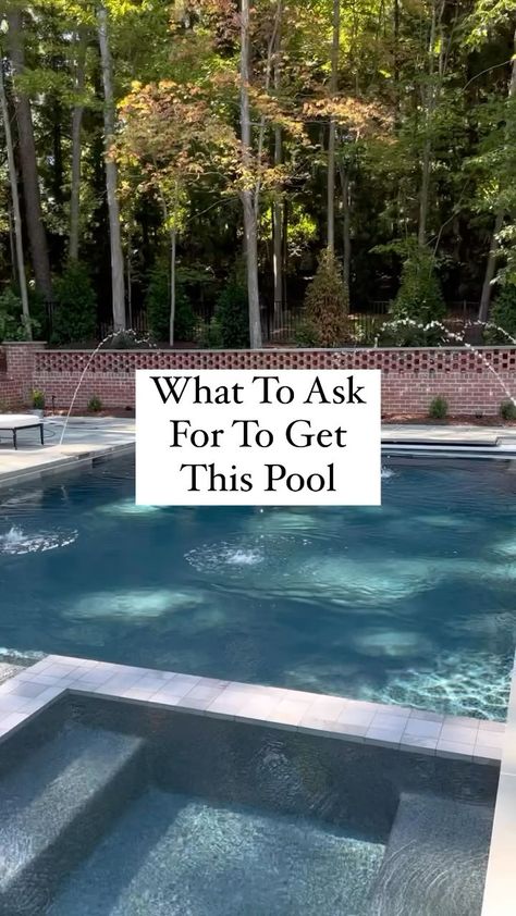 Here’s everything to ask for to get our exact pool! We installed our dream pool last summer, using the pros @anthonysylvanpools and I’m… | Instagram Outdoor Pool And Fire Pit, Pool Water Color Ideas, Pool And Fire Pit Ideas Backyards, Dark Pool Aesthetic, Lakefront Pool, Classy Pool, Pool Tanning Ledge, Pool Spa Design, Pool Tile Ideas