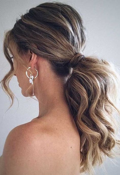 15 Stylish Winter Hairstyles for Medium-Length Hair 2023-2024 Medium Length Wedding Ponytail, Braid Into Ponytail Bridesmaid, Bridesmaid Hair Ponytail Front View, Low Pony Curled Hairstyles, Low Pony For Wedding, Curled Low Ponytail Prom, Medium Length Ponytail Ideas Wedding, Glam Ponytail Short Hair, Low Pony Hairstyles Bridesmaid