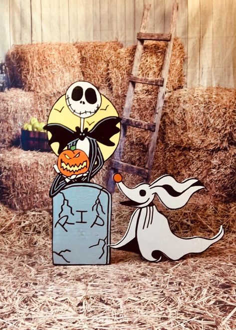 Nightmare Before Christmas Jack and Zero | Etsy Nightmare Before Christmas Halloween Yard, Diy Zero Nightmare Before Christmas, Christmas Yard Ideas, Nightmare Before Christmas Yard, Nightmare Before Christmas Outdoor, Jack And Zero, Jack Skellington And Zero, Zero Nightmare Before Christmas, Nightmare Before Christmas Costume