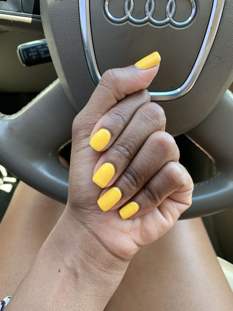 Summer Sun DND gel nail polish dark skin African American bright yellow short natural nails Yellow Gel Nails Short With Design, Yellow Nail Color Ideas, African American Nails Dark Skin, Cute Nail Colors For Dark Skin, Yellow Short Nails, Summer Yellow Nails, Dnd Nails, Nails Dnd, Dark Skin Nail Polish